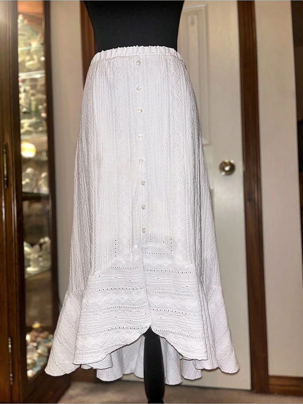 White Button-Front High-Low Skirt